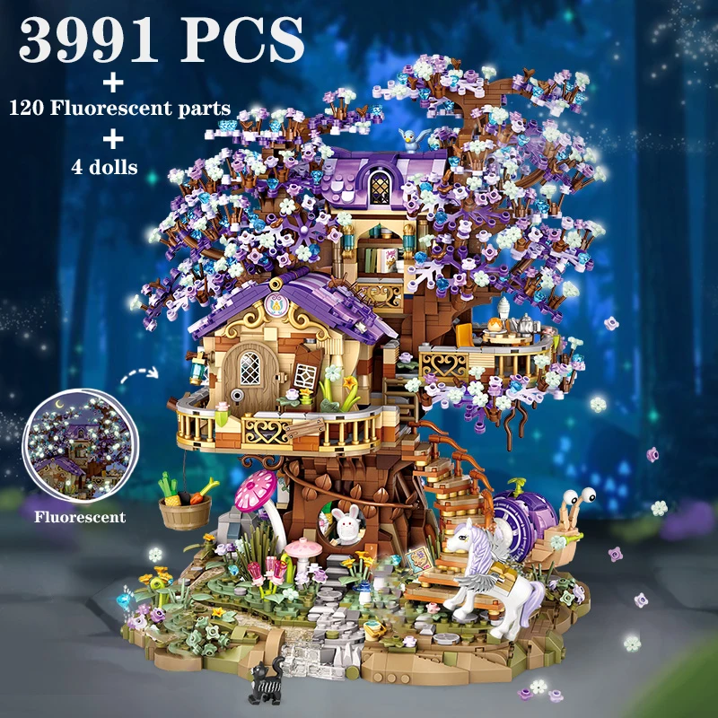 LOZ Mini Elf Tree House City Street View Building Blocks Cherry Blossom Model DIY Luminous Building Boys Girls Children's Gifts