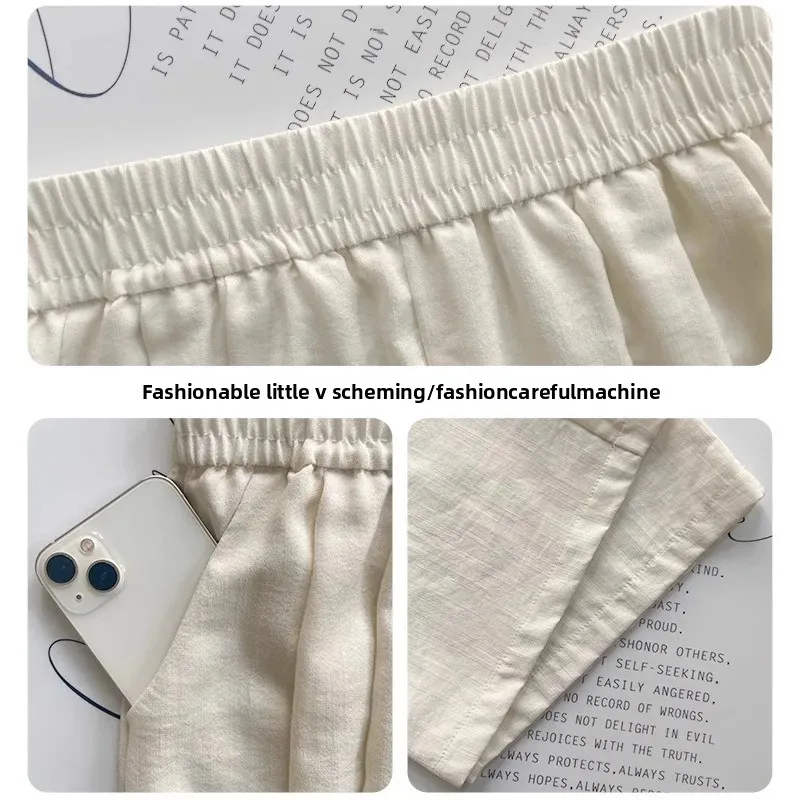 الكاكي القطن الكتان ياماموتو السراويل النساء الصيف جديد عالية الخصر ضئيلة فضفاضة مستقيم سراويل تقليدية مريحة فضفاضة تناسب السراويل #3