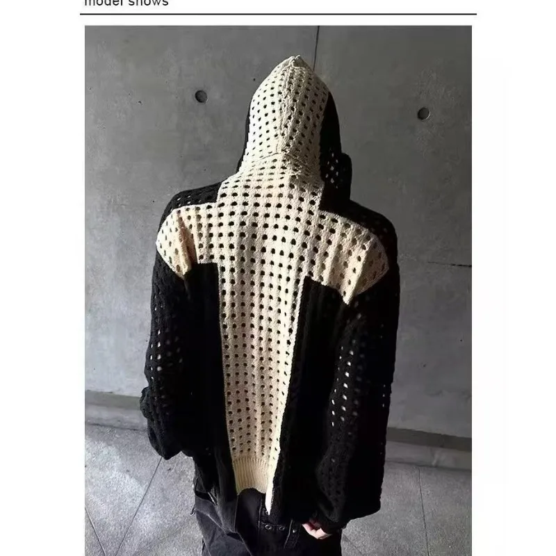 

European and American fashion high street cutout color-blocked men hoodies Goth Harajuku loose clothing couple casual sportswear