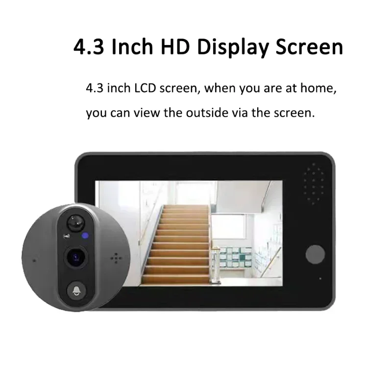 กล้องวงจรปิดออดแบบวิดีโอ WiFi ความละเอียด 1080P, หน้าจอ FHD 4.3 นิ้ว, ระบบรักษาความปลอดภัยบ้าน, เสียงสองทาง, ระบบมองกลางคืน, กล้องมองช่องประตู