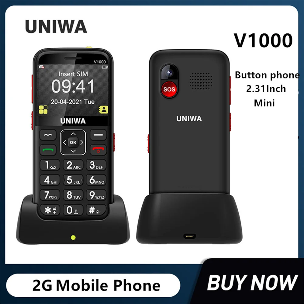 uniwa celular desbloqueado com botao grande lanterna v1000 camera 03mp long time standby teclado ingles e russo telefones 4g 231in 01