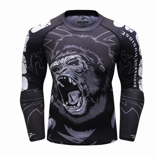 Imagen 2 del producto Cody hombres ropa deportiva con estampado Gorilla hombres MMA Jiu jitsu No Gi Rashguard Bjj ropa de lucha chándal atlético camiseta de boxeo