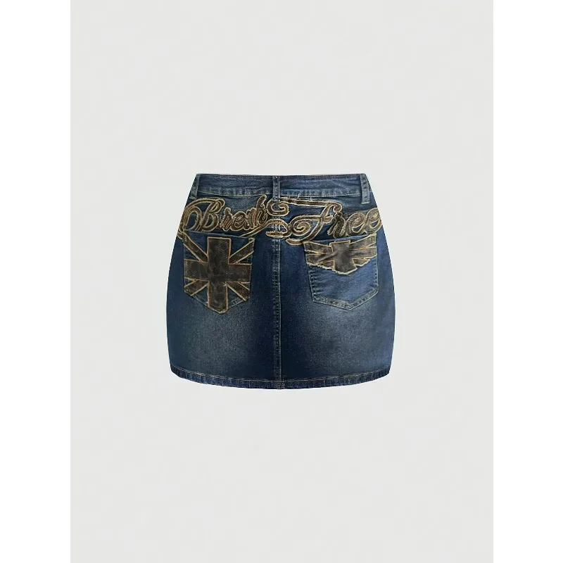 Summer Denim Retro Short Skirt for Women High Wiast Sexy Tight Bag Hip Skirts Lady Slim Fit Y2K Female Short Print Jeans Skirts - view 4