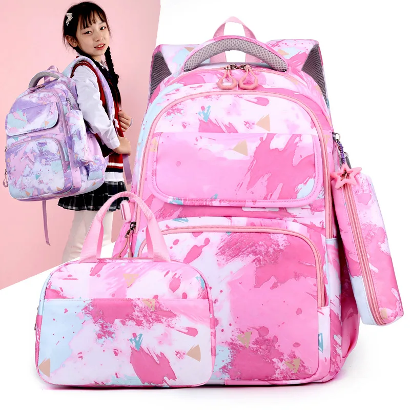 Prints School Backpack Set with Lunch Kits 3pcs Waterproof Bookbag for Teenager Girls Schoolbag for Primary Student Book Bag