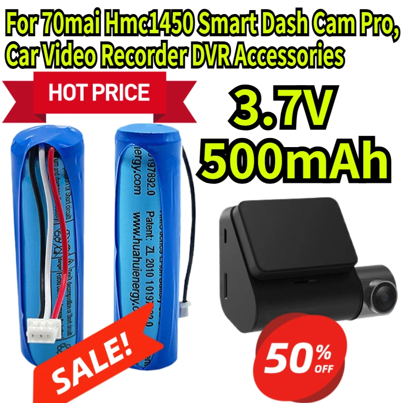 

500mAh 3.7V Lithium Battery Replacement for 70mai Hmc1450 Smart Dash Cam Pro, Car Video Recorder DVR Accessories