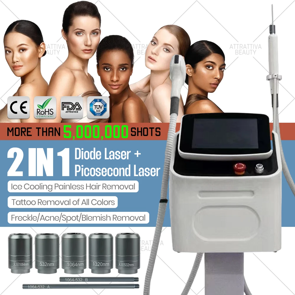 

Q-Switched Pico Laser Diode 2 in 1 Nd YAG Tattoo Removal Machine for All Skin Types Ice Cooling Hair Removal 1320 Carbon Peeling