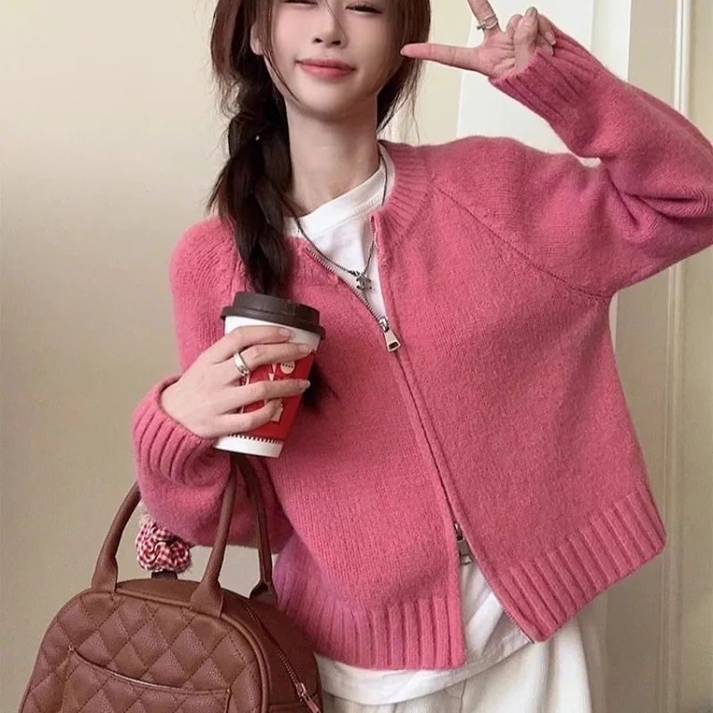 Solid Sweater Cardigan Women Zippers Fashion Trendy Simple All-match Loose Knitted Tender Korean Style Sweet Girls Attractive