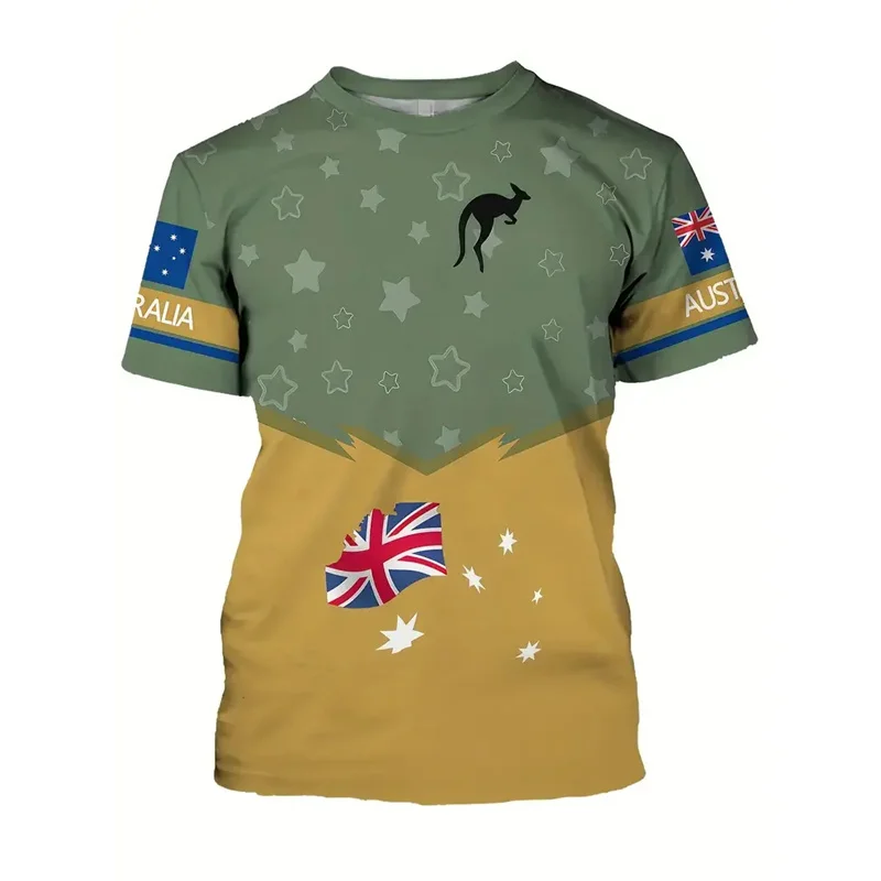

Australia National Flag T-shirt For Men's Clothing 3d Printed Landmark Building T Shirts Kangaroo Koala Animal O-neck Tees Tops