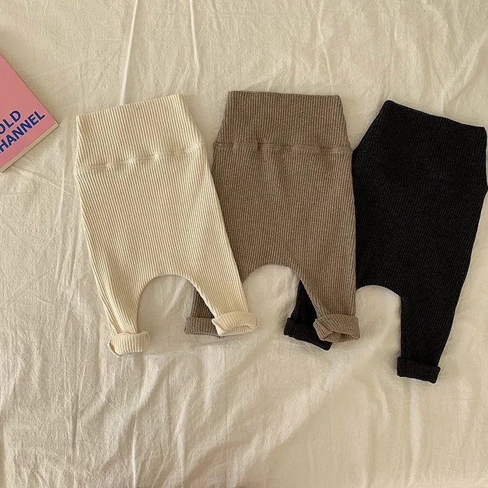 Primavera Autunno Neonato Neonati e ragazze Cotone Tinta unita Leggings a vita alta Moda per bambini Abbigliamento per bambini