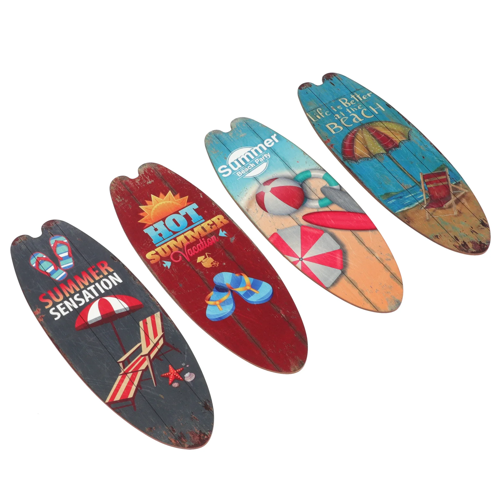 

4 Pcs Surfboard Decoration Home Decorations Retro Pool Ocean Wooden Hanging Banquet