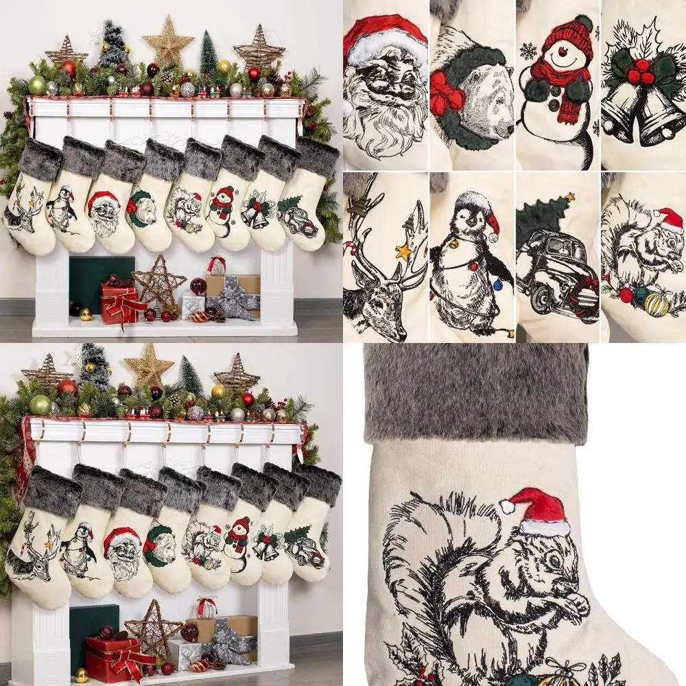

Роскошный рождественский комплект чулок из искусственного меха: 8 мягких рождественских чулок с вышивкой для семейных праздничных украшений