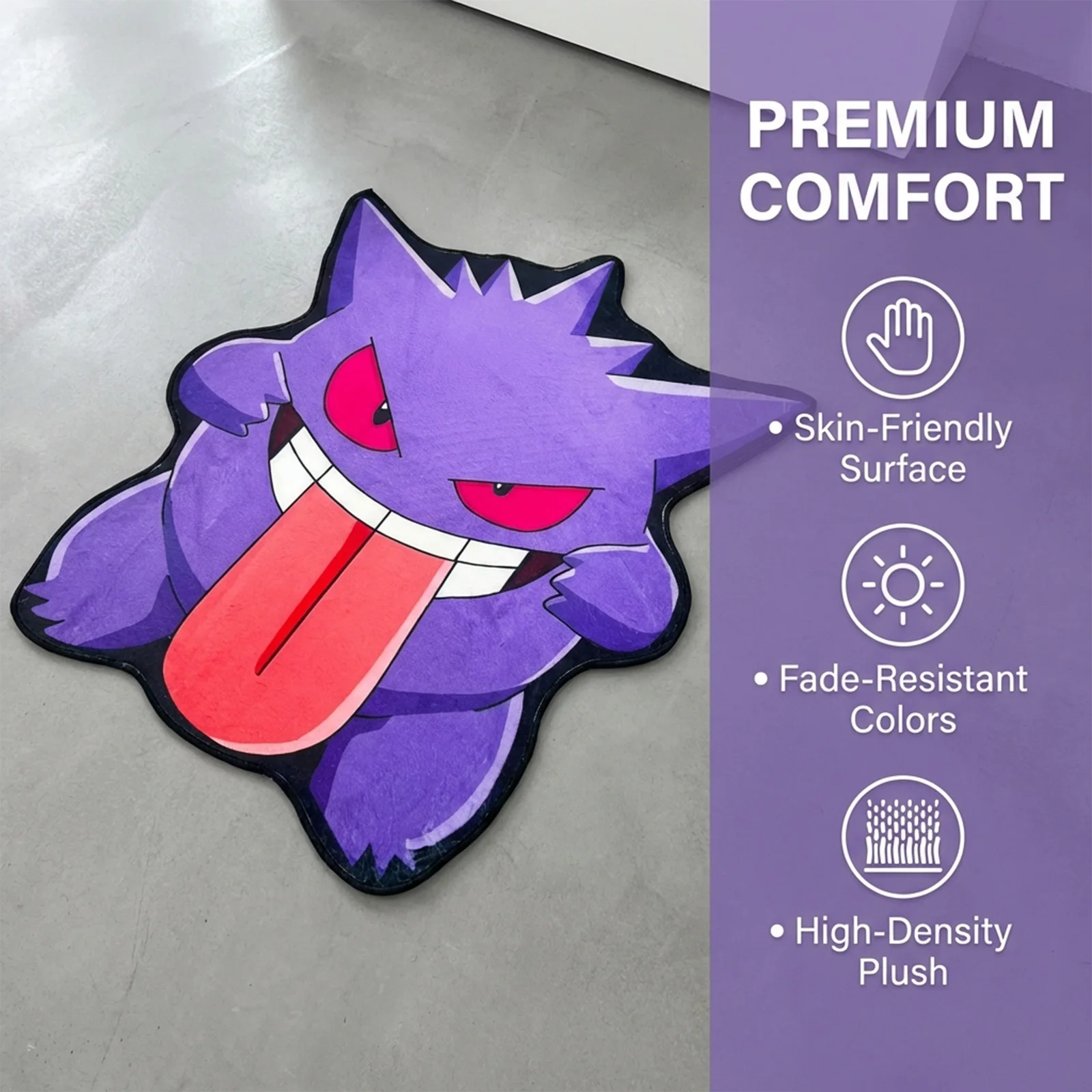 プレミアムプラッシュゲンガーポケモンラグ-超柔らか、肌に優しい、色褪せにくい高密度フロアマット