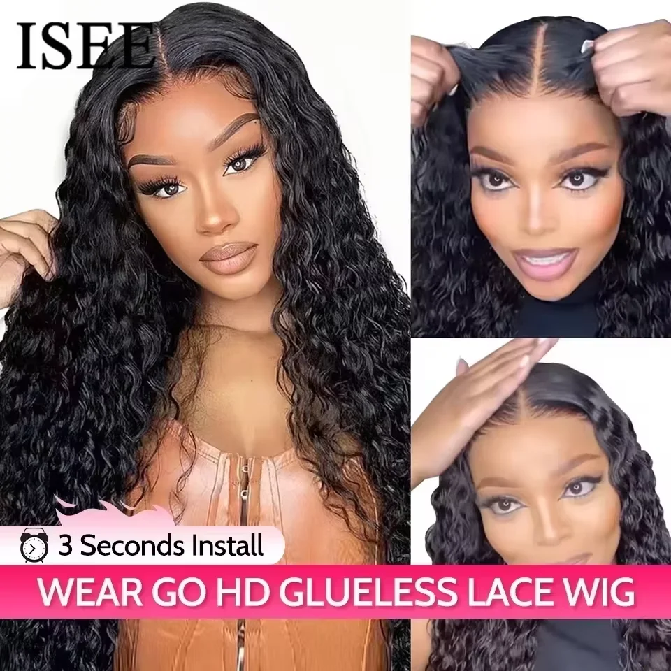 Wear Go Wig ISEE Hair Mongolian Water Wave 6x4 Glueless Preplucked Human Wigs Ready To Go Pre Cut Lace Easy Install HD Lace Wigs