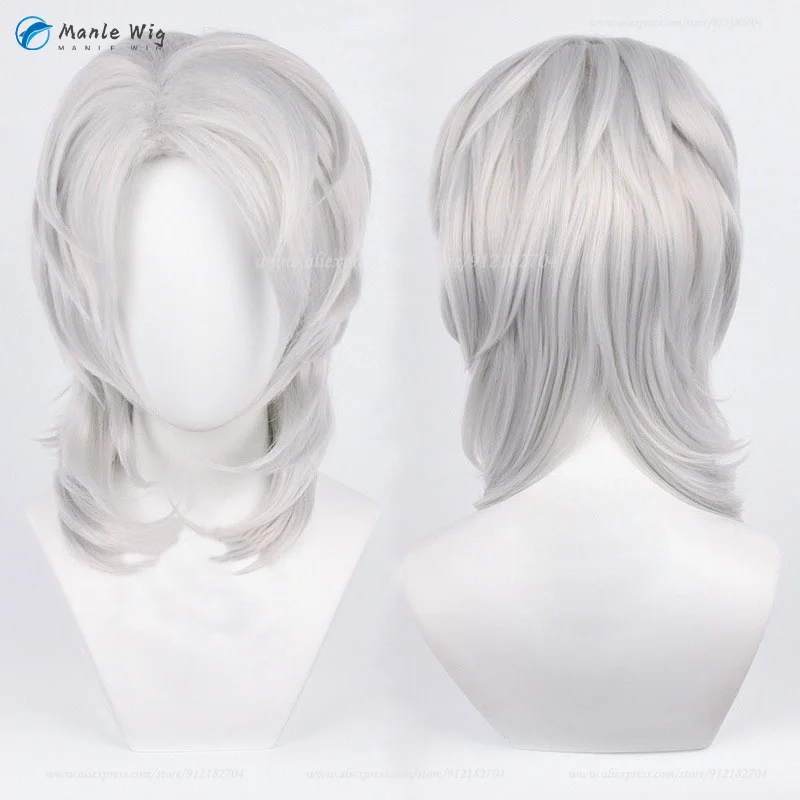 

Anime Fluffy Rui Cosplay 40cm Long Silver White Rui Cosplay Wig Heat Resistant Synthetic Hair Halloween Party Wig + Free Wig Cap