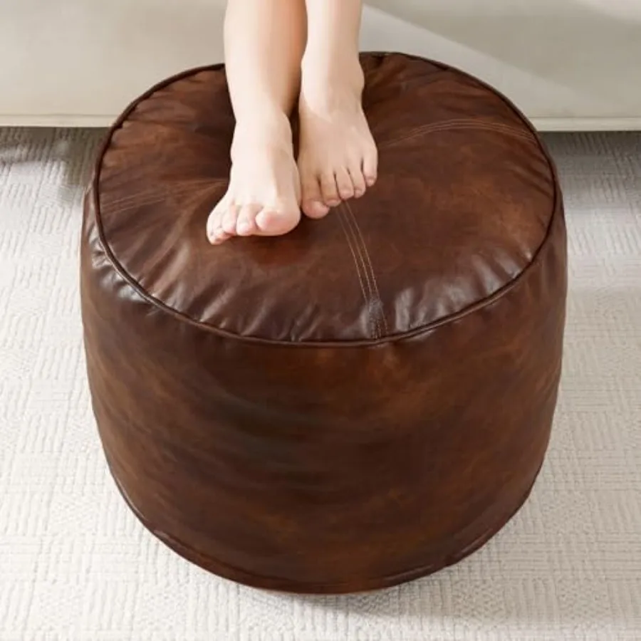 

Round Stuffed Pouf Ottoman Pu Leather Poufs with Foam Chunk Filling Furry and Fluffy Pouf Foot Stool Storage Ottoman 20 X 15 Fl