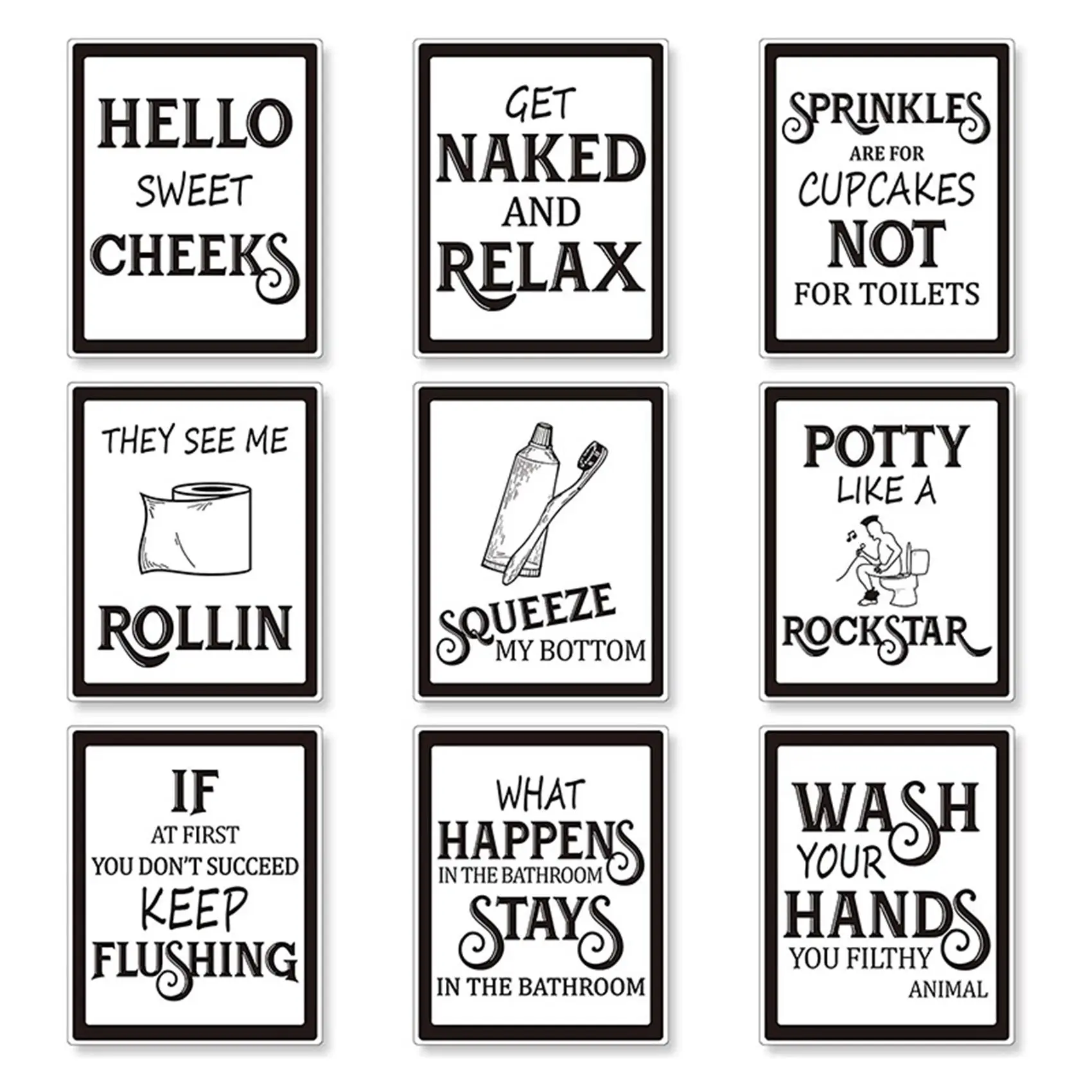 ABZT 9 Pieces Bathroom Wall Art Wall Decor, Funny Vintage Bathroom Sign Bathroom Posters for Wall Restroom Bathroom Decor