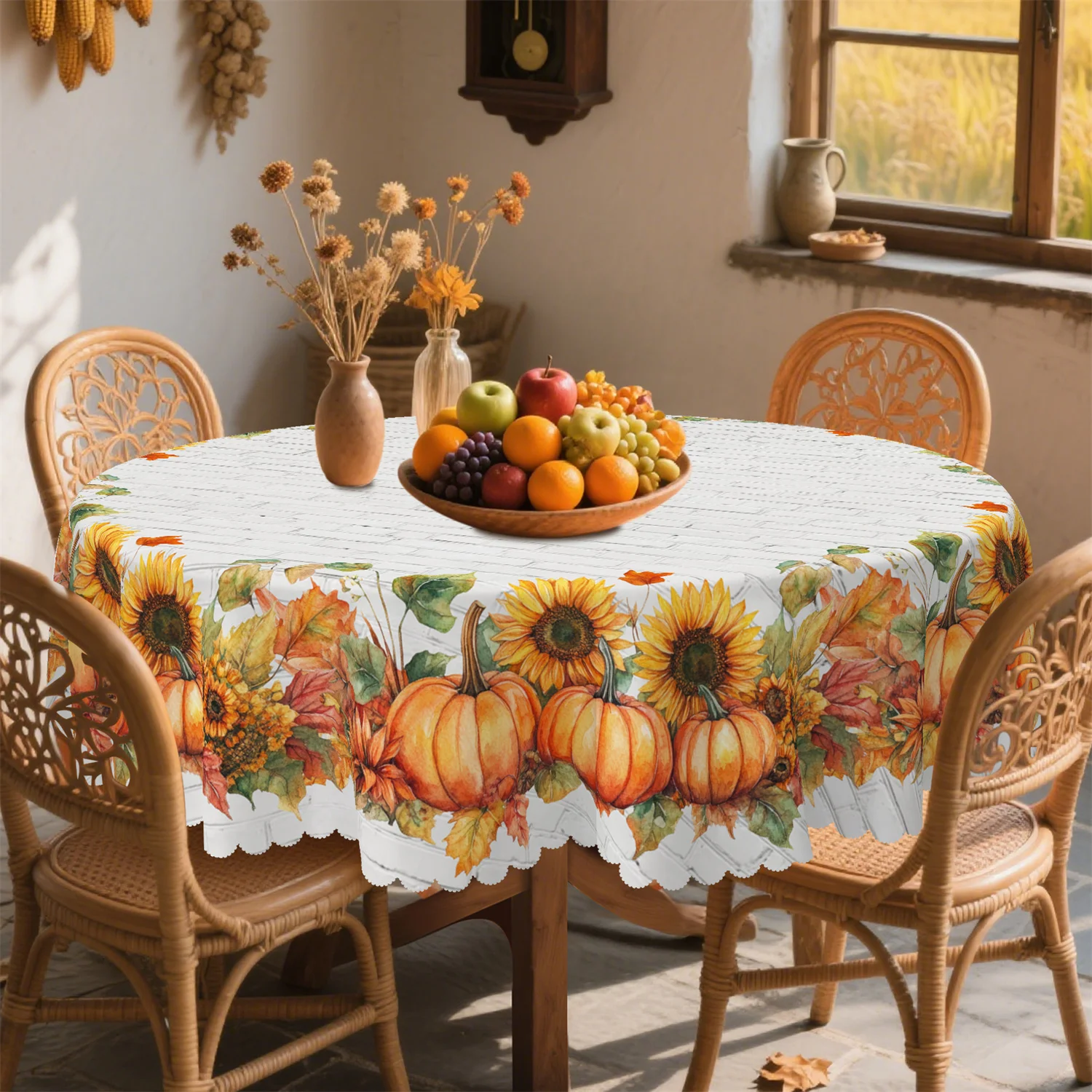 Wall tile texture - Sunflower, pumpkin leaves - Autumn tablecloth - 1 pack - Suitable for Thanksgiving kitchenxzj