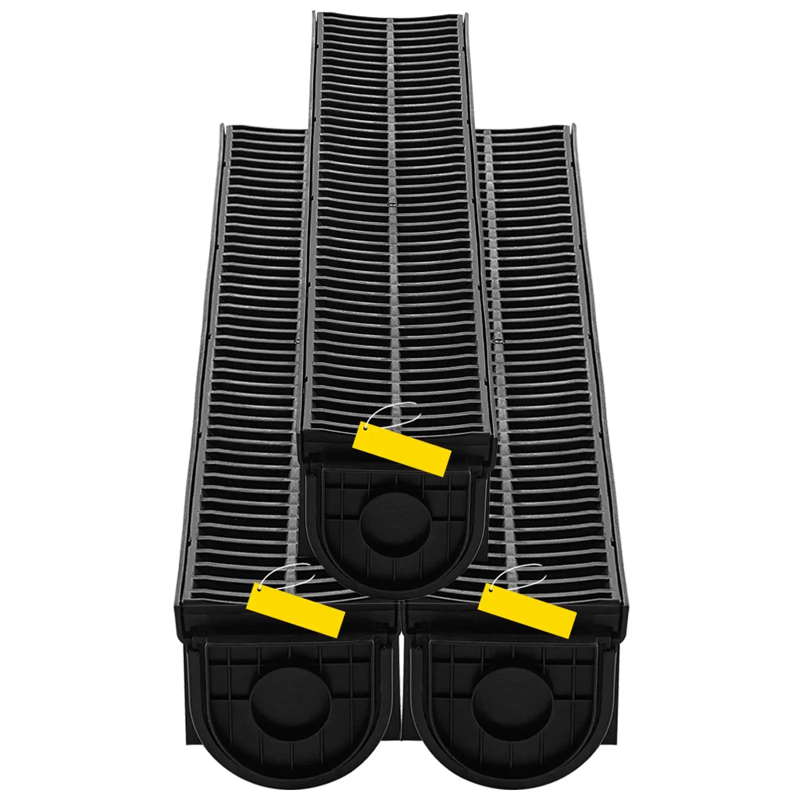 Trench Drain System 5.8 x 5.2 x 39.4 Inch HDPE Channel Drain with Plastic Grate 3 x 39 Inch Grate and 3 End for garden Driveway and Garage Floor 3 Pack Black