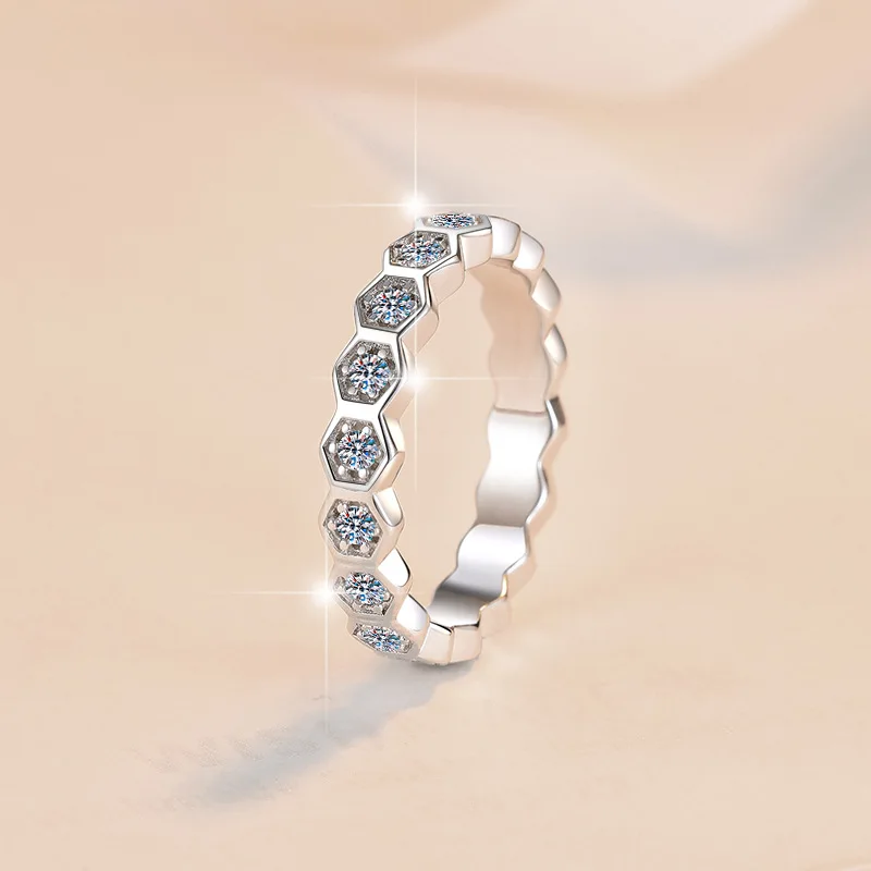 New 925 Sterling Silver Ring Honeycomb Moissanite Ring Pair Ring Fashion Index Finger Tail Ring