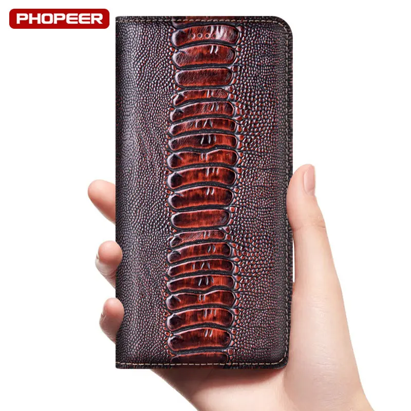 Ostrich Genuine Leather Flip Case For Samsung Galaxy S6 S7 edge S8 S9 S10 S20 S21 Plus Note 5 8 9 10 20 Ultra Pro Cover Cases