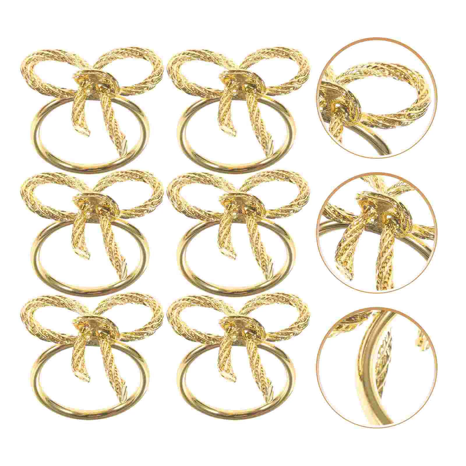 6 Pcs Napkin Holder Bow Ring Holders for Party Dining Decorations Rings Golden Decorative Serviette Bride