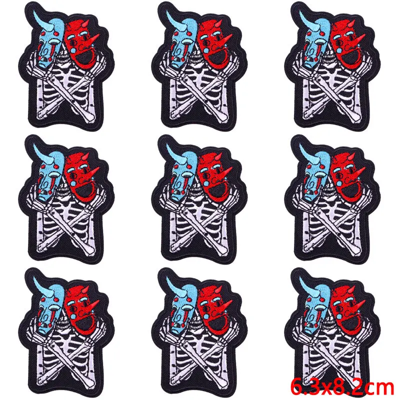 10Pcs/Lot Skull Punk Iron On Embroidery Patches For Clothing Thermoadhesive Patches On Clothes Hip Hop Animal Patch For Clothes