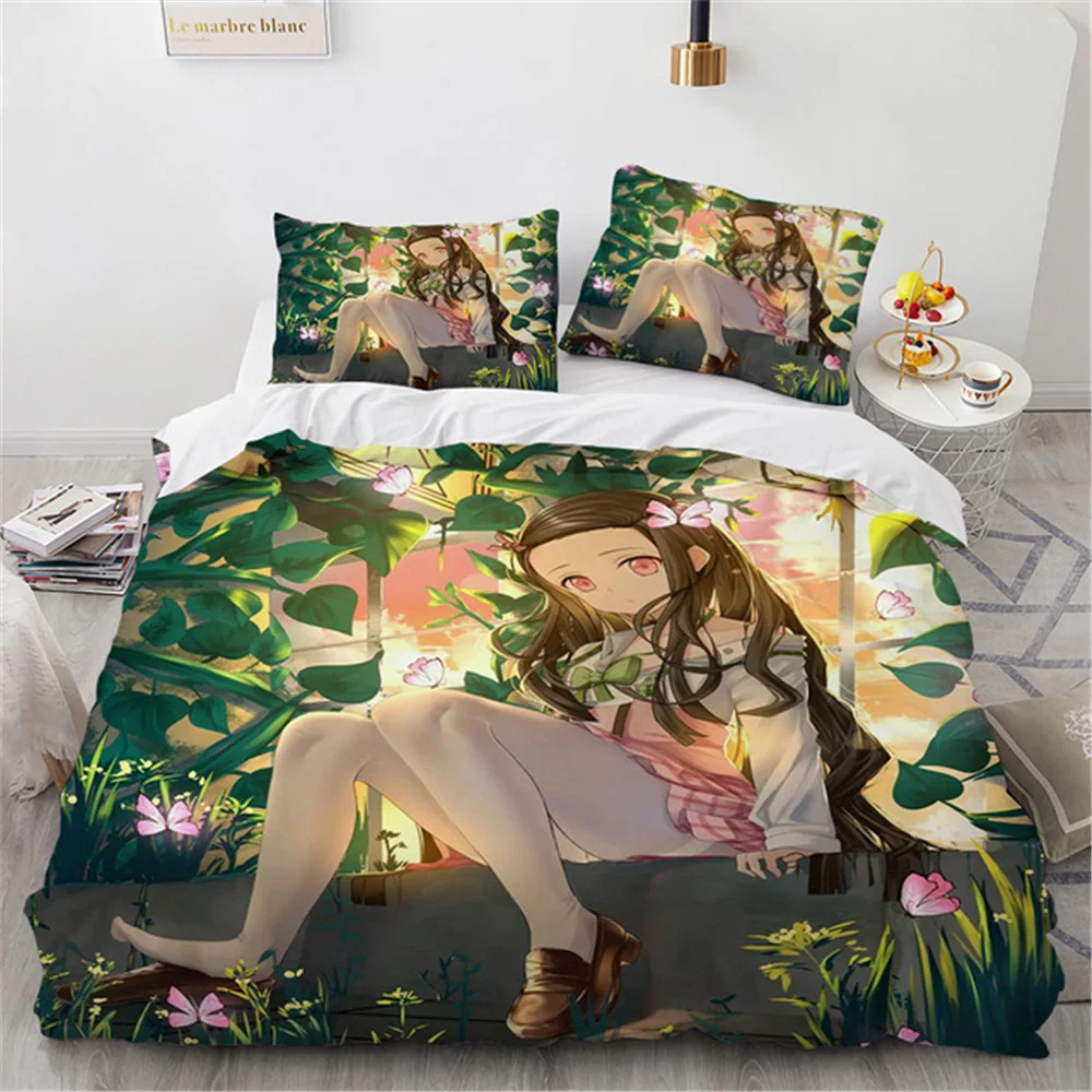 

Demon Slayer Bedding Set Cartoon Anime Kamado Tanjirou Nezuko Rengoku Giyuu Duvet Cover Pillowcases Kids Comforter Bedroom Decor