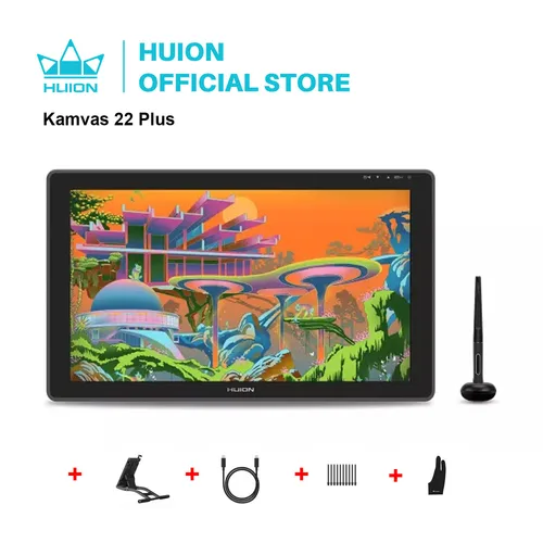 HUION-tableta gráfica Kamvas 22 Plus, Monitor QD de 21,5 pulgadas con cristal antirreflejos grabado, 140% sRGB