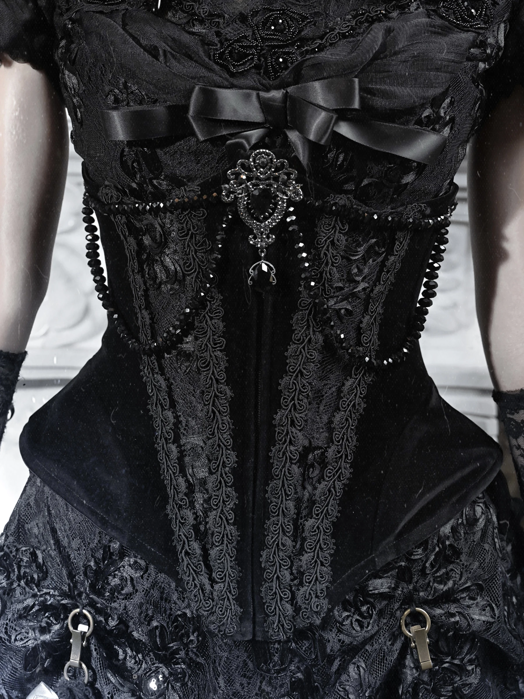 Blood Supply Original Love God Gothic Fishbone Velour Luxury Lace Beading Black All Match Girdle Corset Holloween