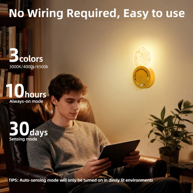 Magnetic LED Wall Lamp USB Rechargeable Touch Switch Wall Lights Spotlight Cordless Dimmable Bedroom Bedside Lamp Reading Light