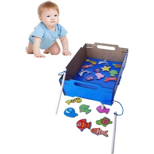 Woody Life 18 Li Blue At Checkout Wooden Magnetic Fishing Game Children Toy