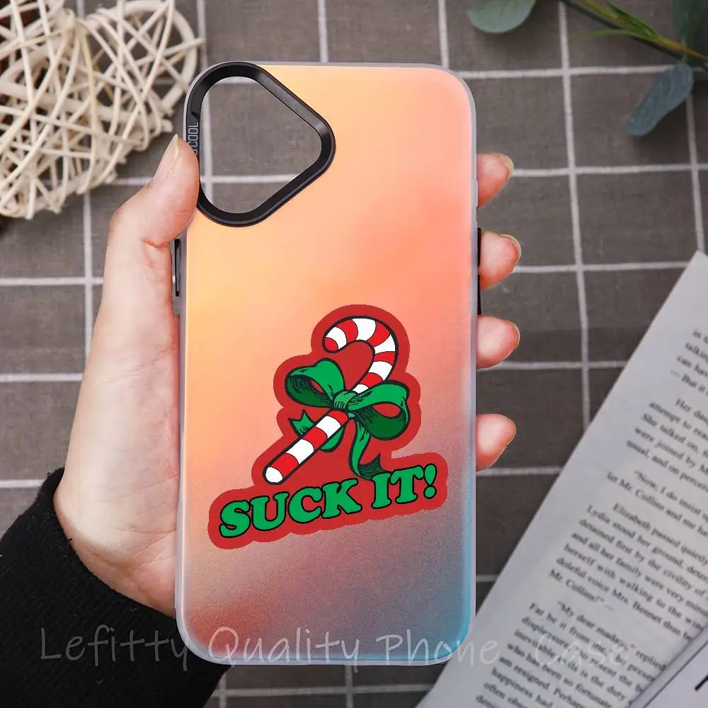 Engraçado presentes de natal caso de telefone para iphone 16 15 14 13 12 11 pro max fosco aurora multicolorido laser metálico gradiente funda