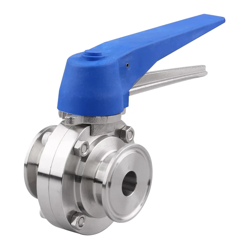 Butterfly Valve with Blue Trigger Handle Stainless Steel 304 Tri-Clamp (3/4 Inch Tube OD)