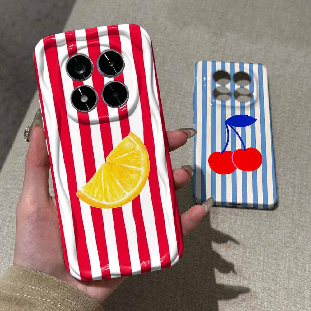

Fruit colored stripes Phone Case For Xiaomi Poco F3 F4 F5 F6 M3 M6 M7 X2 X4 X5 X6 X7 C75 Pro 5G Feilin Wave Oil Shell