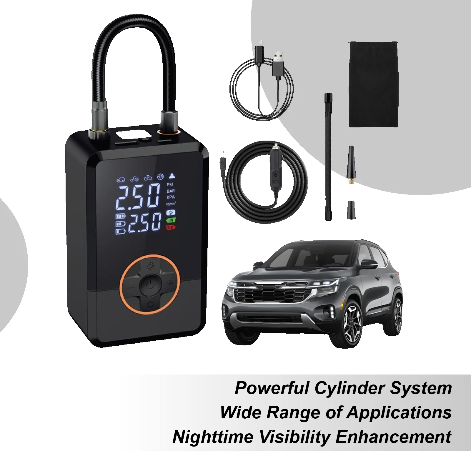 Air Pump For Car Tires 130 PSI Portable Auto LED Inflator Electric Basketball Air Pump For Car Bike Auto Truck Road Outdoor
