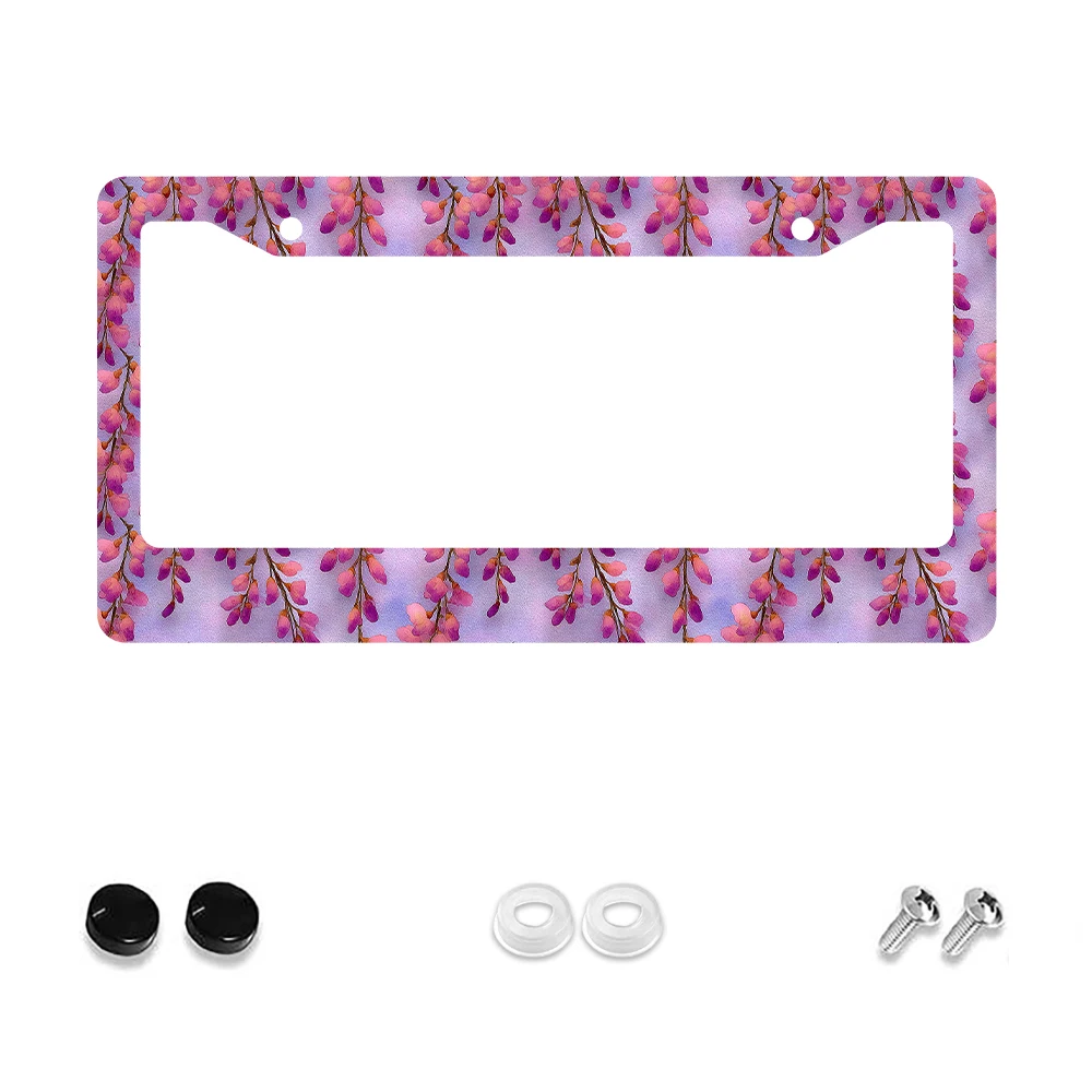 

1pc Vintage Pink Flower Pattern 2-Hole License Plate Frame, Aluminum Material, 6x12 Inches with Screw Set, Retro Car Decoration
