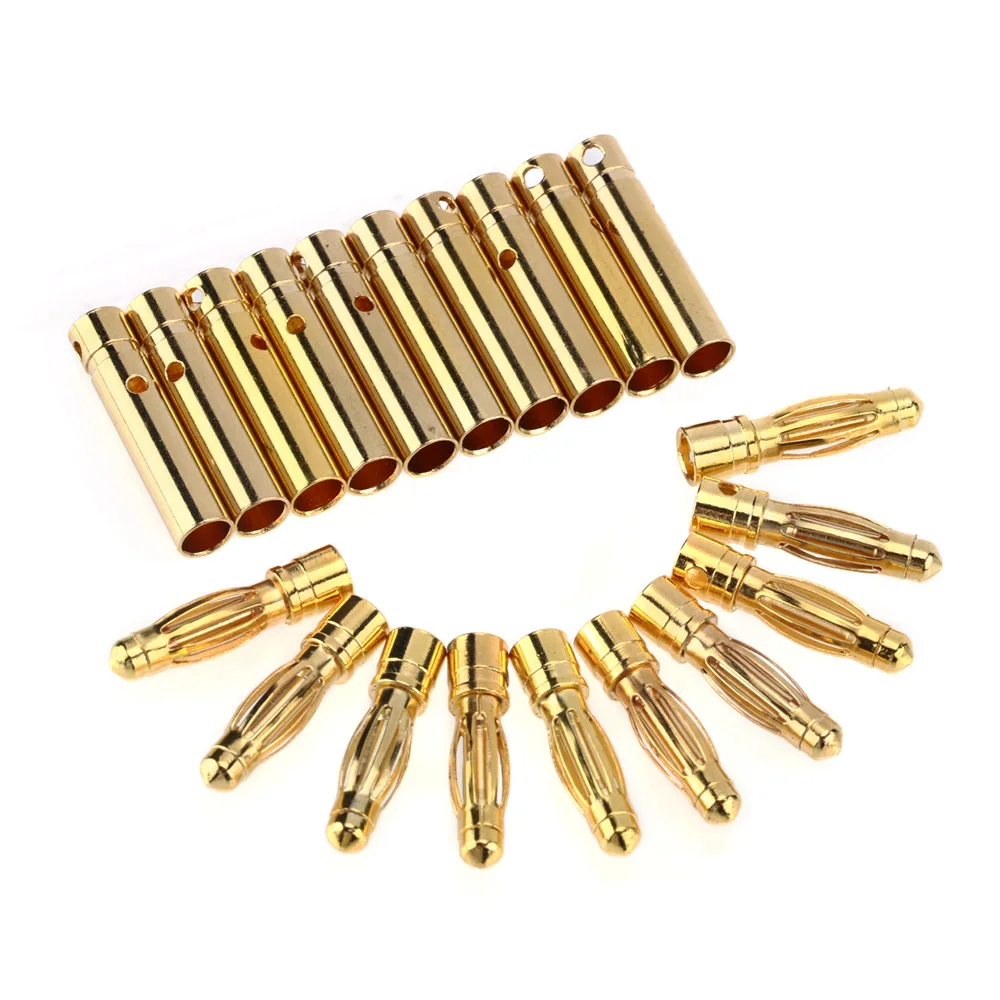 10pair 4mm Bullet Banana Plug Gold-Plated Banana Male Female Connector Battery Plugs Kits for RC Battery Parts DIY