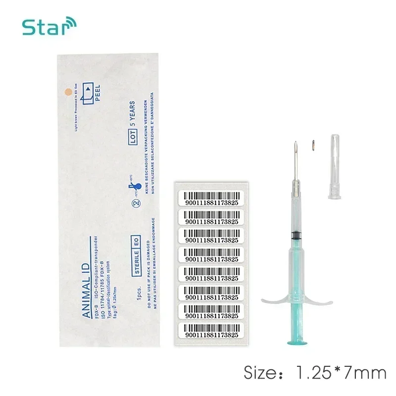 60PC 134.2KHz PET ID Tag Animal Microchips 2.12x12/1.4x8/1.25x7mm ISO11784/785 FDX-B kot pies, strzykawka węża EM4305 mikrochip rybny