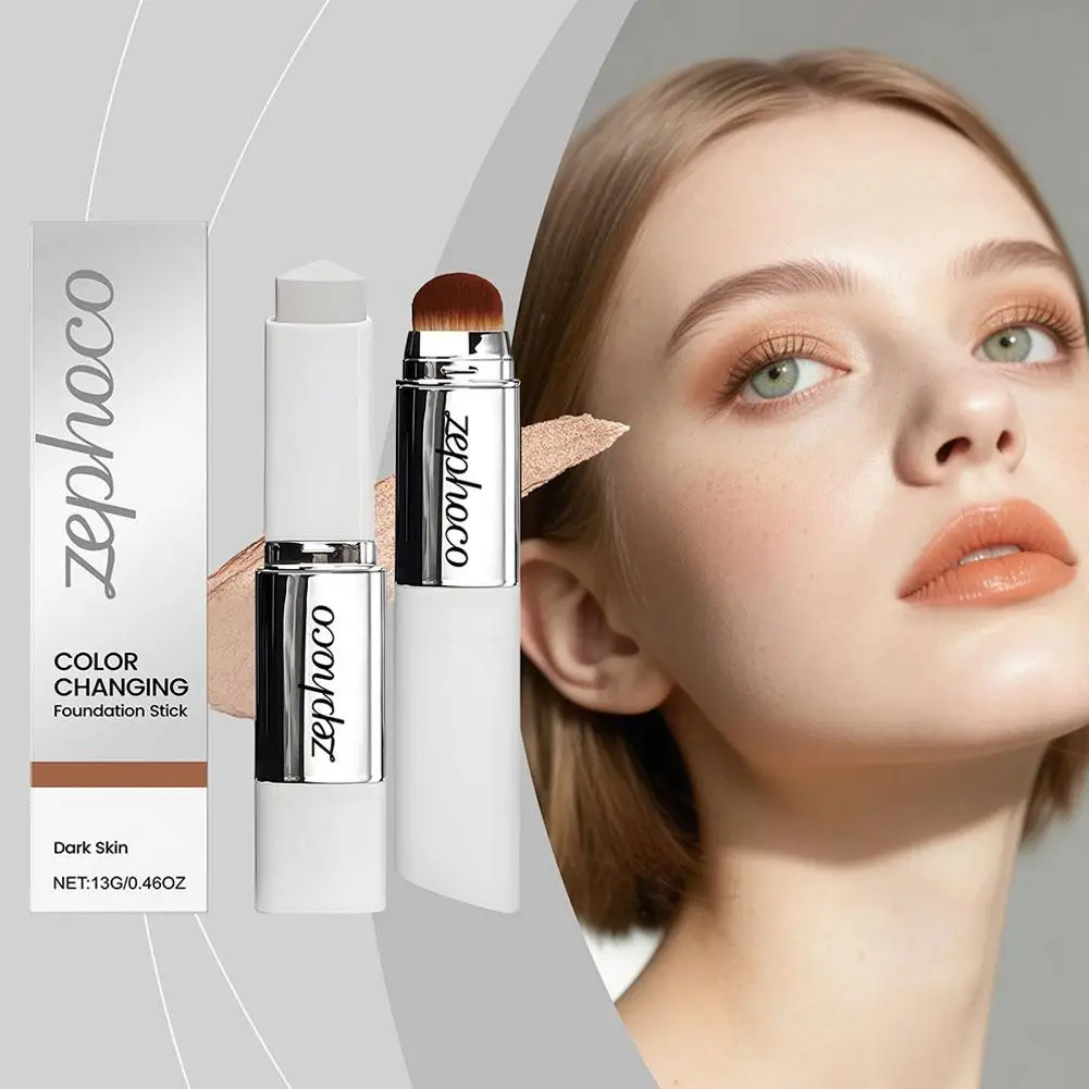 Barra correctora de base 2 en 1 de doble cabezal con pincel, base en barra que cambia de Color, maquillaje de base ligero hidratante