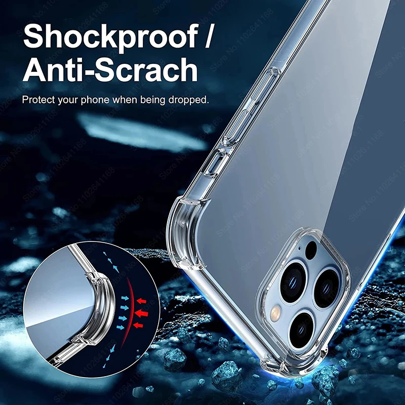 Luxury Shockproof Clear Phone Case For iPhone 16 15 13 12 11 14 Pro Max Mini XR XS 8 Plus Silicone Bumper Transparent Back Cover