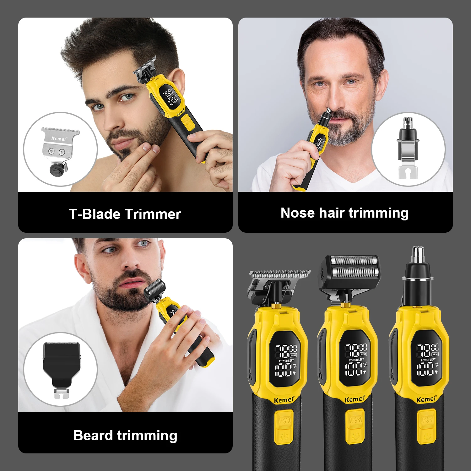 

Kemei Hair Cutting Machine Men Razor 3 in 1 Rechargeable Hair Clipper Nose Ear Beard Hair Trimmer Cordless Foil Shaver Electric