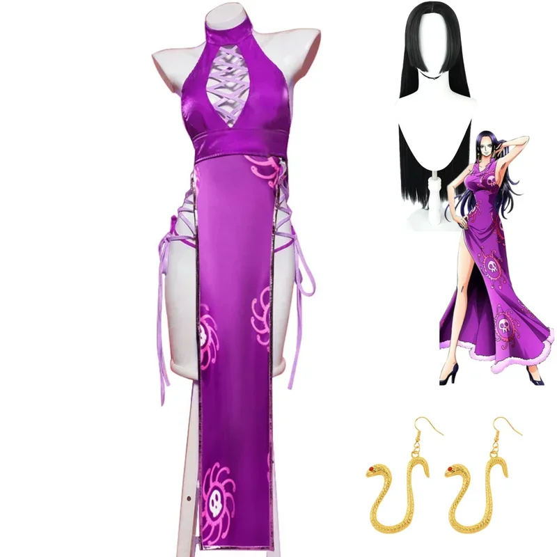 FC6Anime Boa·Hancock Cosplay Costume Seven Warlords of The Sea Oka Shichibukai Wig Purple Dress Woman Sexy Carnival Party S@FC8！