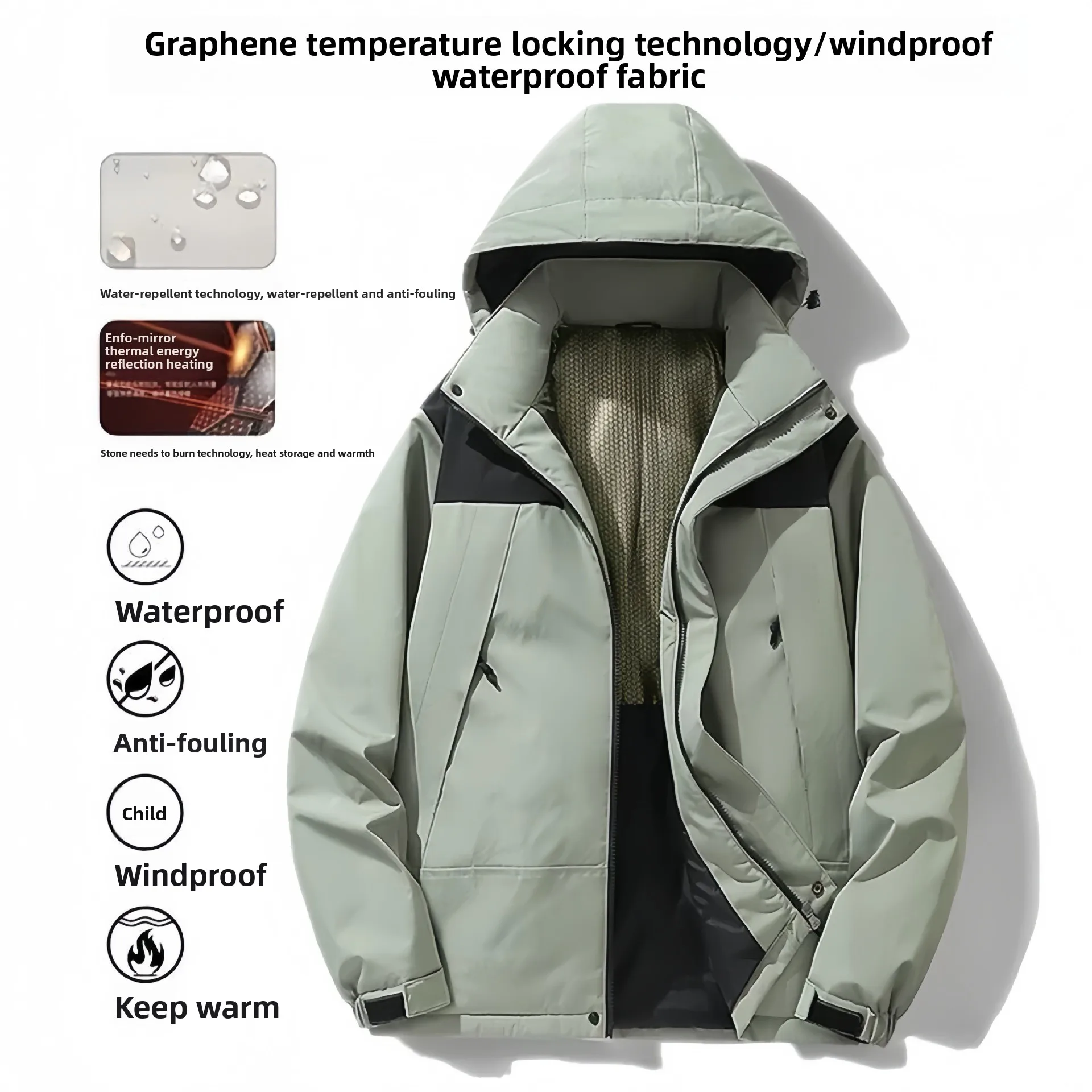 2025 Новая графеновая зимняя куртка для пар, утепленная флисовая теплая, ветрозащитное повседневное пальто с капюшоном