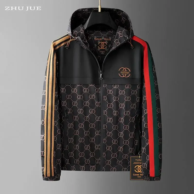 

Men's 2025 spring and autumn new hooded jacket men's youth European tide printing light luxury casual handsome jacket