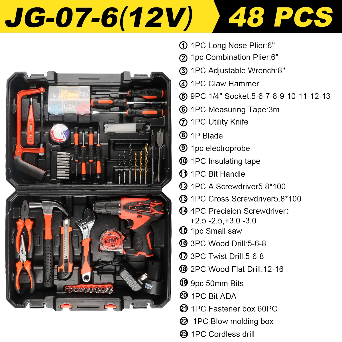 Cordless Drill Driver Set, 12V Electric Screwdriver Driver Tool Kit, 3/8