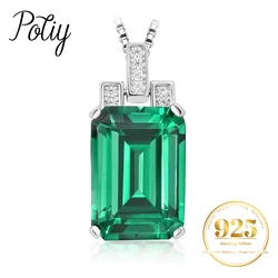 Potiy 6ct Emerald Cut Nano Emerald Pendant Necklace No Chain 925 Sterling Silver for Women Daily Wedding Party Jewelry