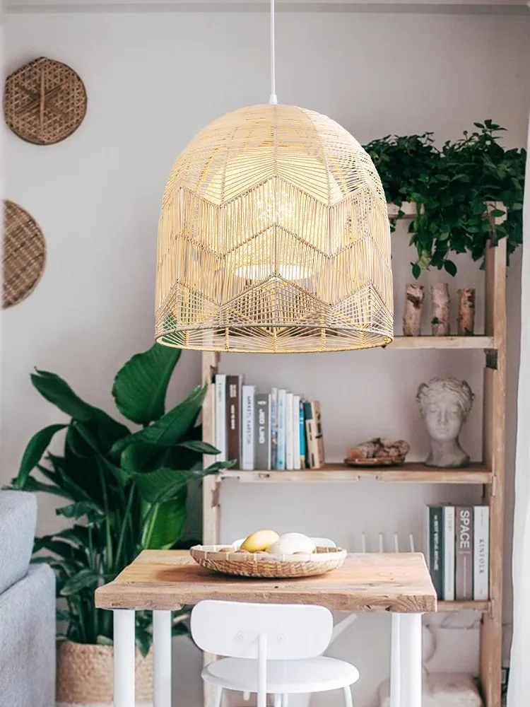 

Nordic Creative Hand Woven Rattan Art LED Ceiling Pendant Lamp Dining Table Light Home Decoration B&B Chandelier Lustre Fixtures