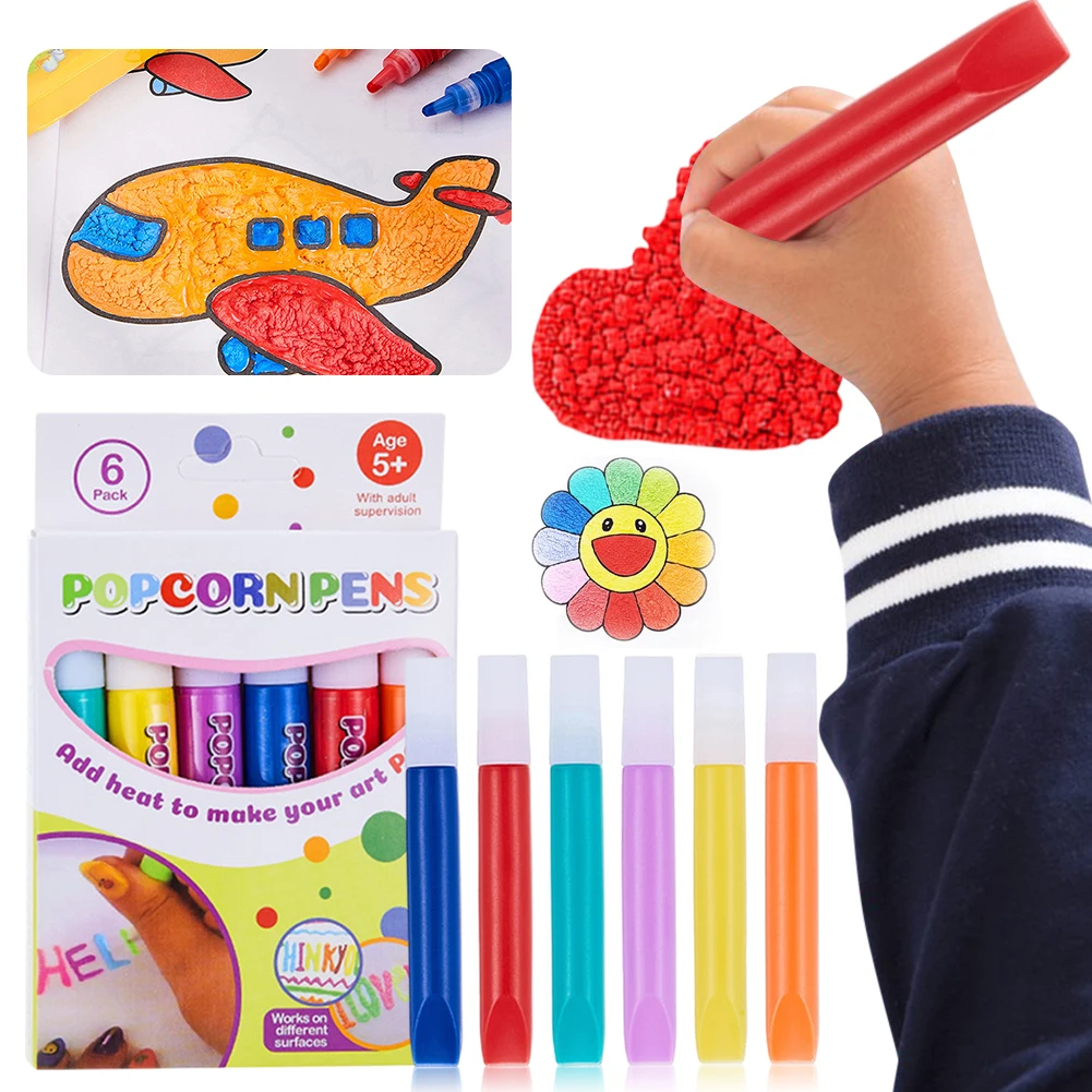 18PCS Drawing Pens 3D Magic Art Marker Kit 6 Colors Puffy Popcorn Pen Set for Birthday Christmas Greeting Card& Graffiti Craft