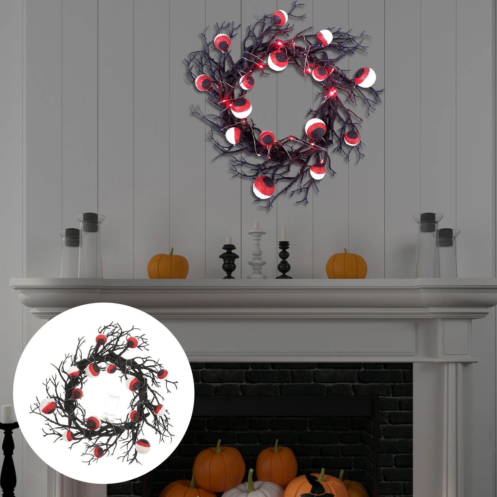 

Glowing Eyeball Garland Halloween Decor Hanging Wreath For Door Wall Window Ceiling Party Decoration Simulated Horror