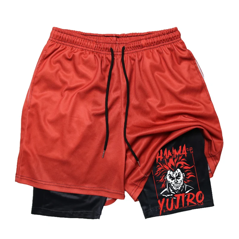 Yujiro Hanma-pantalones cortos de compresión 2 en 1 para hombre, Shorts elásticos de secado rápido para gimnasio, culturismo, Fitness, correr, Verano